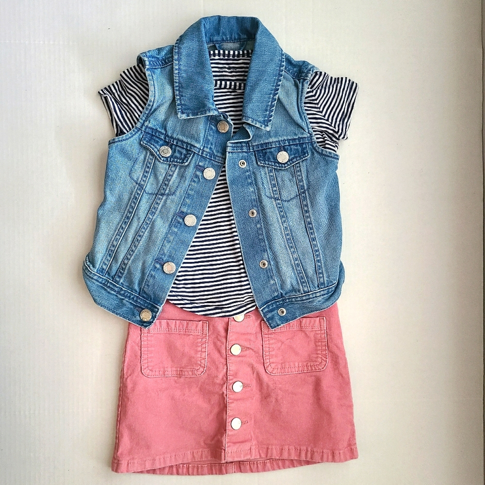 Bundled outfit corduroy skirt, shirt, jean vest